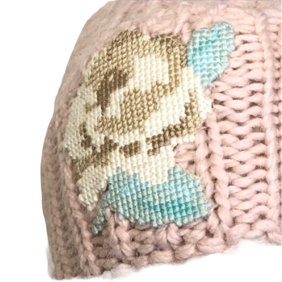 Free People Everything Rosy Floral Appliqué Knit Cuffed Beanie Hat Brand New! - Picture 4 of 8